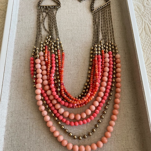 Stella & Dot Multi Strand Statement Necklace, Pinks/ Coral - Picture 6 of 7